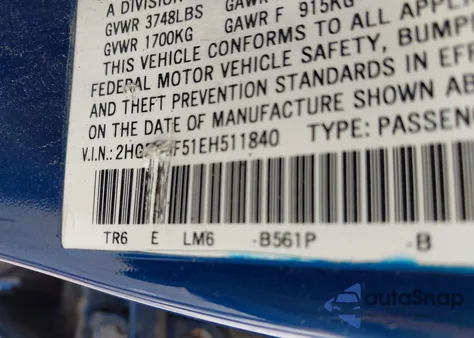 2014 Honda Civic Lx z USA, uszkodzony, nr VIN 2HGFB2F51EH511840